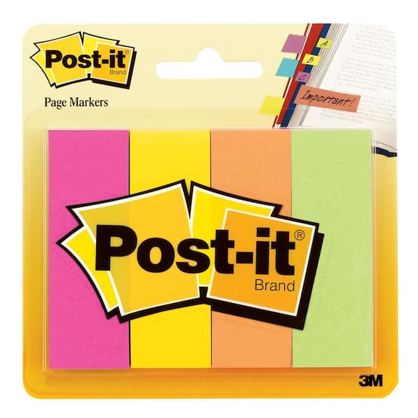 3M Post-It 1 in. x 3 in. Fluorescent Colors Page Markers (50-Sheets/Pad) (36-Packs of 4-Pads)