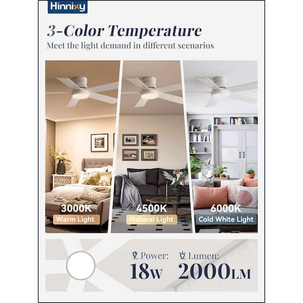42 in. Indoor White Flush Mount Standard Quiet Low Profile Ceiling Fan with Light and Remote Control and 3CCT 6-Speed