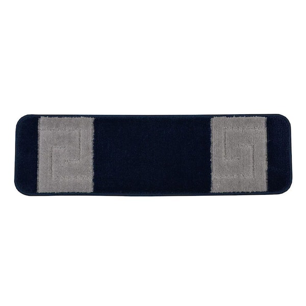 Greek Key Collection Navy Color ​9 in. x 30 in. Indoor Stair Treads Cover (Set of 13)