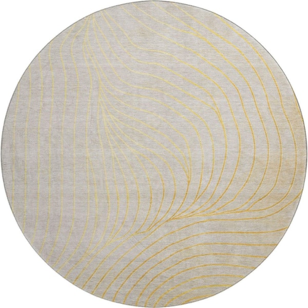 Mayfield Premium Machine Washable Abstract AMF2107 Gold 8 ft. x 8 ft. Round Rug