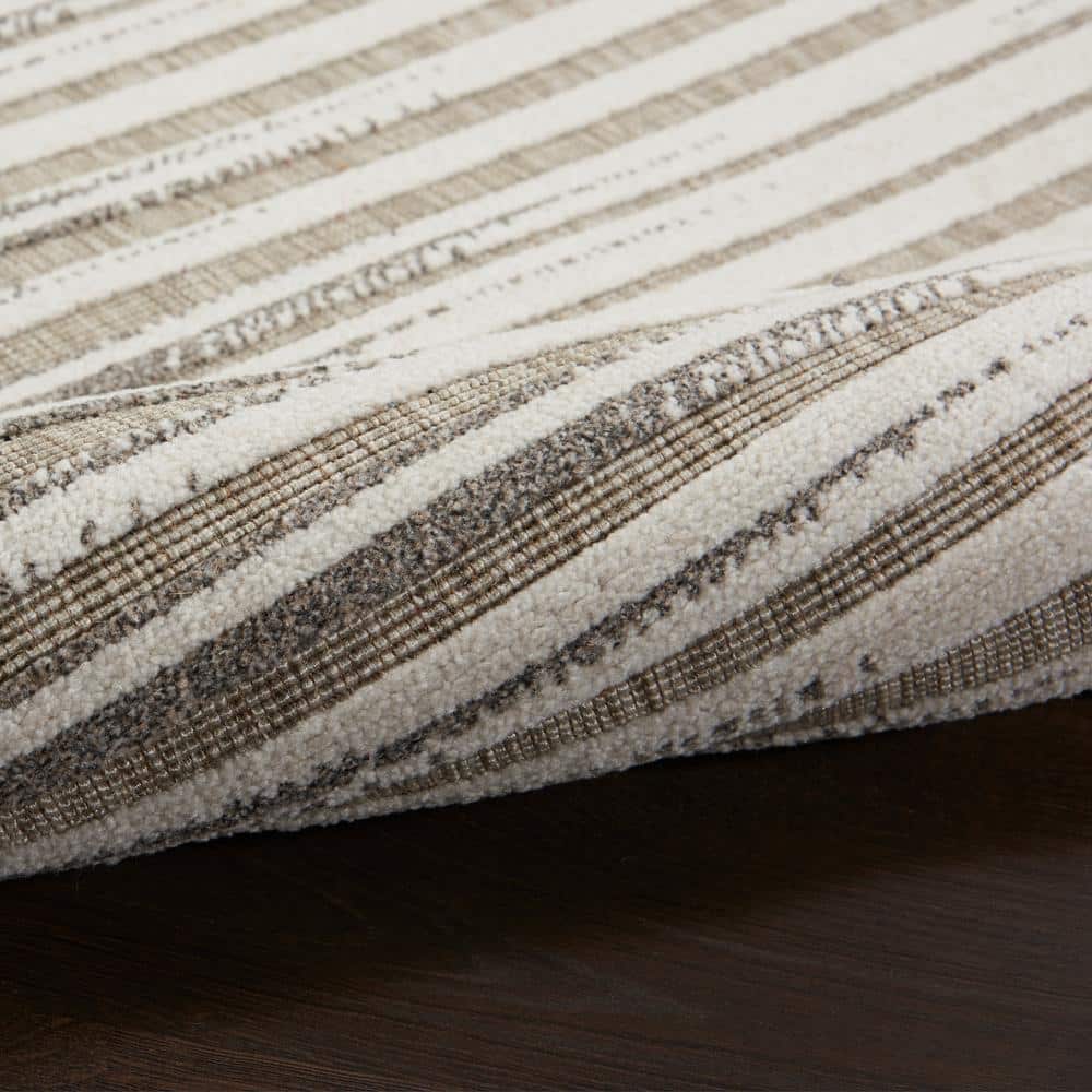 Calobra Light Grey Striped 4' x 6' Hand-Knotted Synthetic Rug