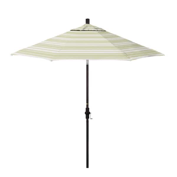 California Umbrella 9 ft. Bronze Aluminum Market Patio Umbrella with Fiberglass Ribs Crank Collar Tilt in Wellfleet Basil Pacifica Premium