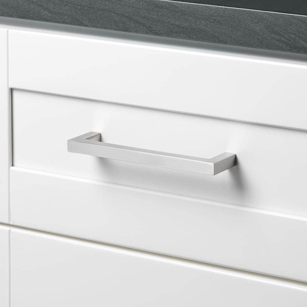 5 in. Satin Nickel Modern Square Cabinet Bar Pulls (10-Pack)