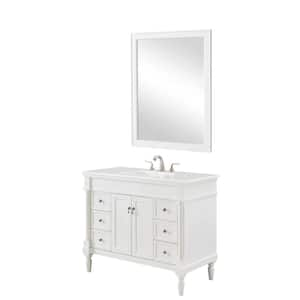 Simply Living 42 in. W x 21.5 in. D x 35 in. H Bath Vanity in Antique White with Ivory White Engineered Marble