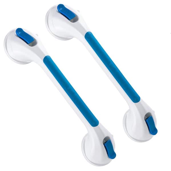 16.8 in. Shower Grab Bar in Blue, Suction Grab Bars, Bathroom Safety Grip for Seniors and Elderly (2-Pack)