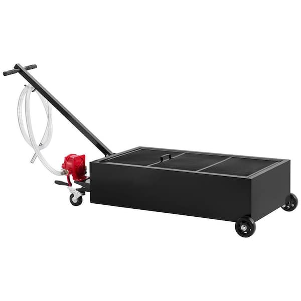 Low Profile Oil Drain Pan, 25 Gal. Capacity, Rolling Oil Drain Pan with Manual Pump, 7.2 ft. Hose and T Folding Handle