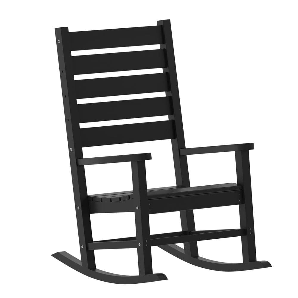 Carnegy Avenue Black Plastic Outdoor Rocking Chair in Black (Set of 2
