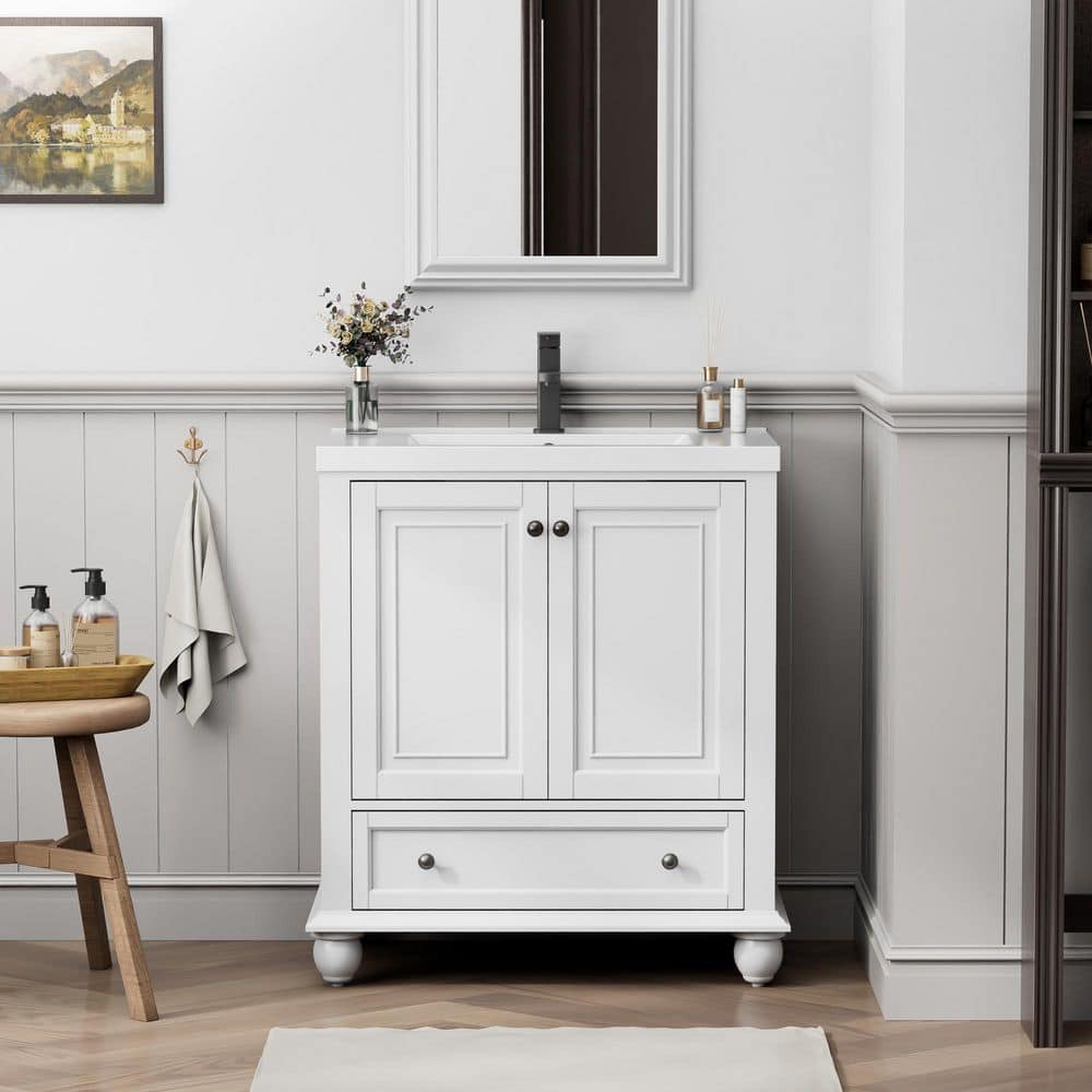 30 in. W. x 18.2 in. D x 34 in. H Single Sink Freestanding White Bath Vanity with White Advanced Composite Resin Top price history on PriceWatchPro