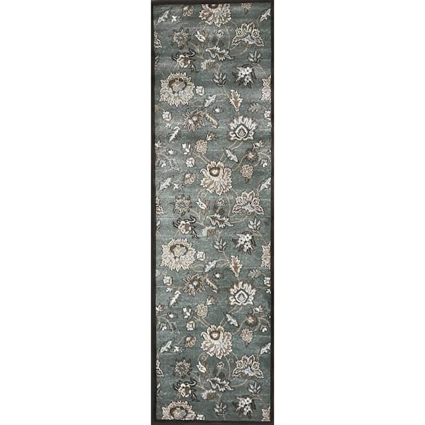 Pisa Light Green 2 ft. x 8 ft. Traditional Floral Area Rug