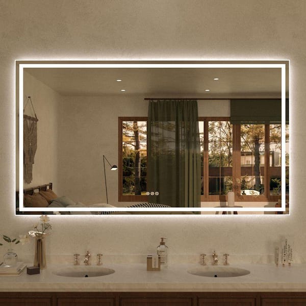 Spring 60 in. W x 36 in. H Rectangular Frameless LED Light Dimmable Anti-Fog Wall Bathroom Vanity Mirror