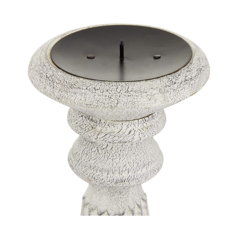 Elegant White Mango Wood Pillar Candle Holders, Set of 3