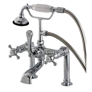 English Country 3-Handle Deck-Mount Clawfoot Tub Faucets with Hand Shower in Polished Chrome