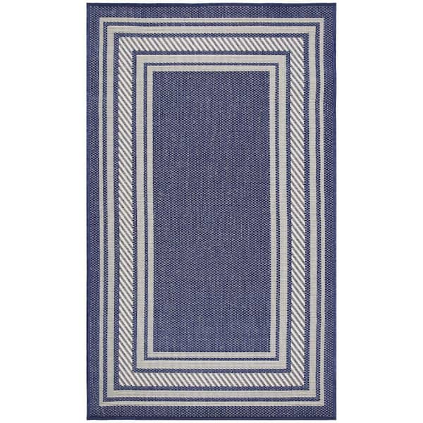 Nourison Horizon Indoor/Outdoor Navy 3 ft. x 5 ft. Bordered Contemporary Area Rug