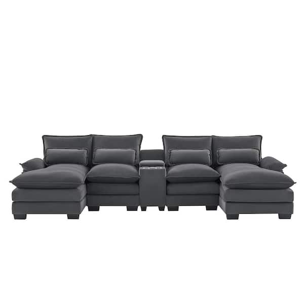 Z-joyee 123 in Wide Pillow Top Arm Chenille U-Shaped Modern Upholstered Sofa in Gray