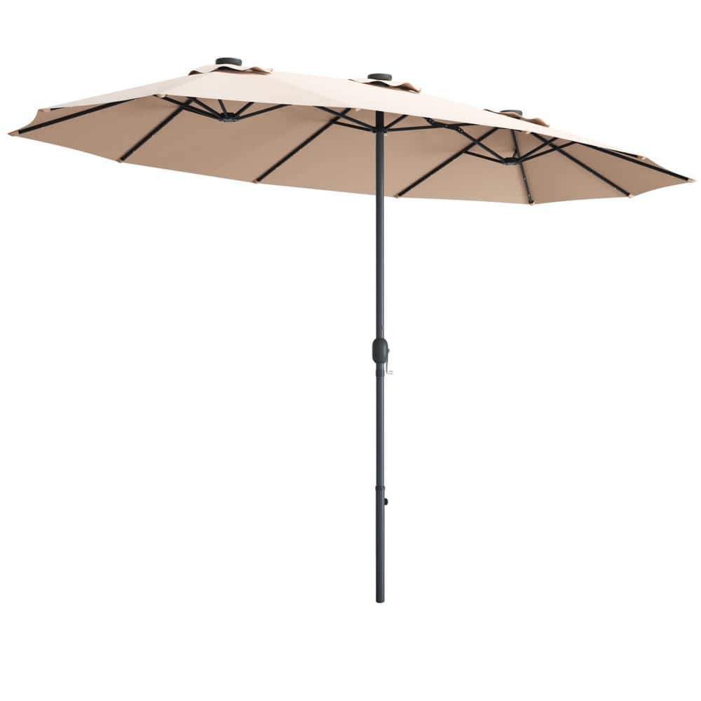 HONEY JOY 15 ft. Double-Sided Steel Market Solar LED Patio Umbrella in ...