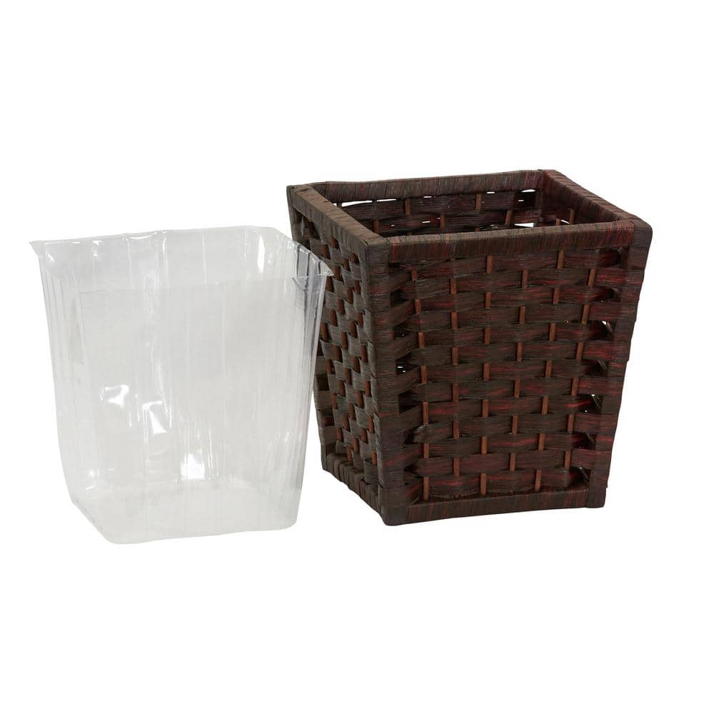 Dark Brown Woven Paper Rope Waste Basket with Plastic Liner