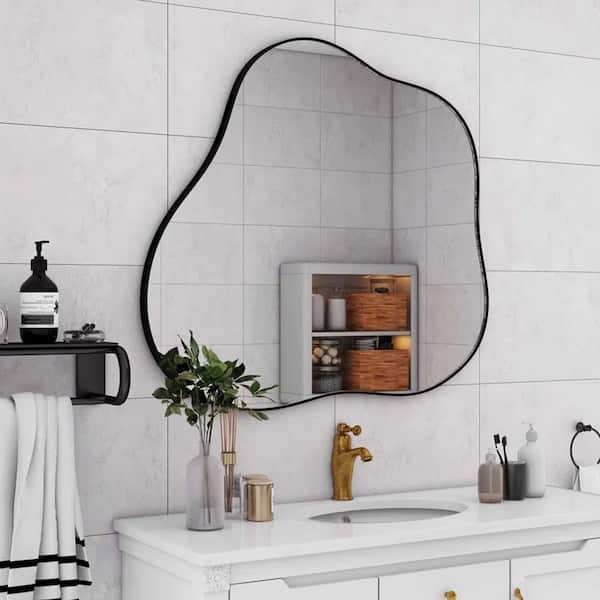 TENGYA LLC Black 29.5 in. W x 31.5 in. H Irregular Cloud-Shaped Metal Accent Wall Mirror, Modern Decorative Mirror