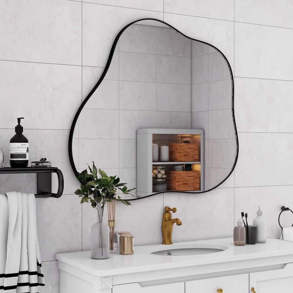 Black 29.5 in. W x 31.5 in. H Irregular Cloud-Shaped Metal Accent Wall Mirr