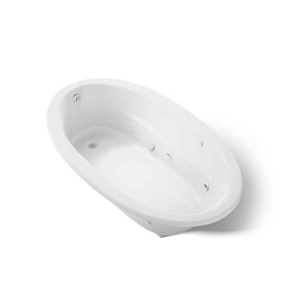 Sunward 72 in. Oval Drop-in Whirlpool Bathtub in White with Heater