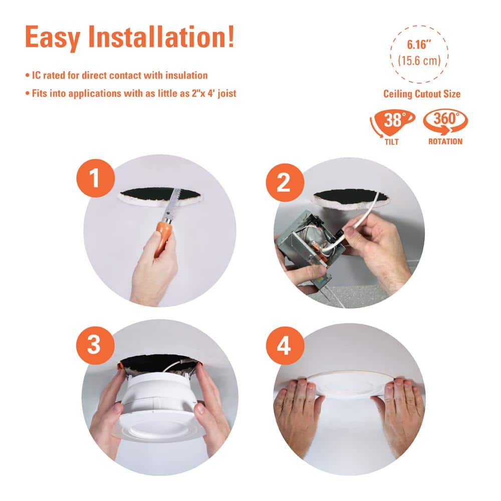 White Aluminum 6-Inch Adjustable LED Downlight with Selectable Color Temperatures