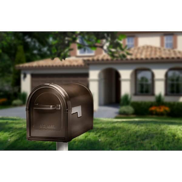 Hillsborough Rubbed Bronze, Large, Steel, Post Mount Mailbox with Silver Flag