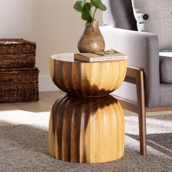Noleta 13.8 in. Natural Brown Round Suar Wood End Table