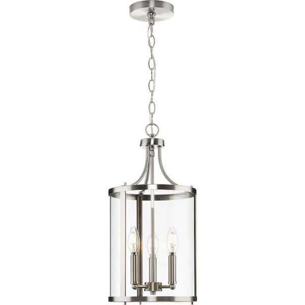 Progress Lighting Gilliam 10 in. 3-Light Brushed Nickel Hall Shaded Foyer Light