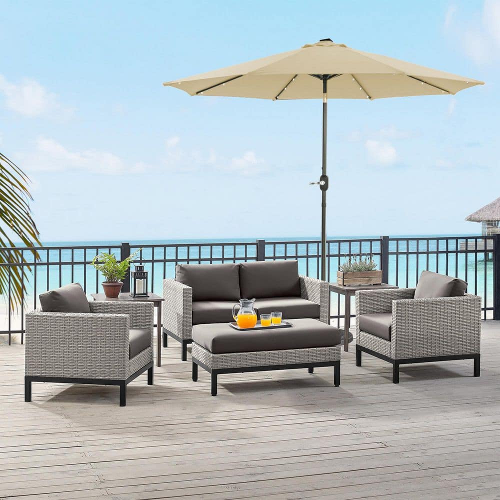 9 ft. Outdoor Market 32 LED Solar Umbrella Patio Umbrella in Taupe with Tilt and Crank price history on PriceWatchPro
