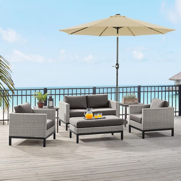 Clihome 9 ft. Outdoor Market 32 LED Solar Umbrella Patio Umbrella in Taupe with Tilt and Crank