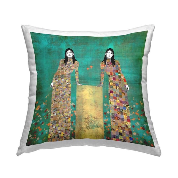 Stupell Industries Women with Geometric Gowns Green Geometric Polyester 18 in. x 18 in. Throw Pillow