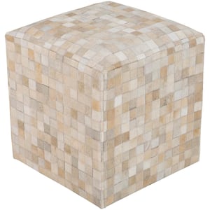 Idwal Solid Cream/Camel Hair On Hide Cube Accent Pouf