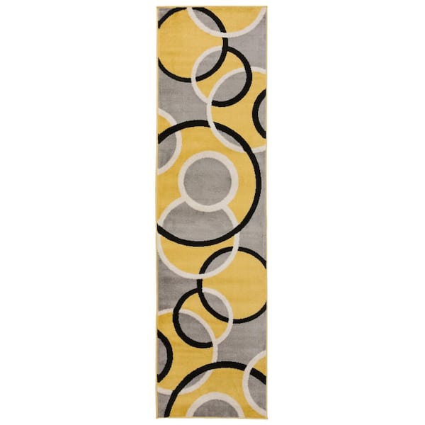 World Rug Gallery Modern Abstract Circles Yellow 2 ft. x 7 ft. 2 in. Indoor Runner Rug