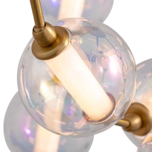 Golden Lighting - Pearla 86-Watt 1 Light Brushed Champagne Bronze Integrated LED Pendant Light with Iridescent Glass Shade