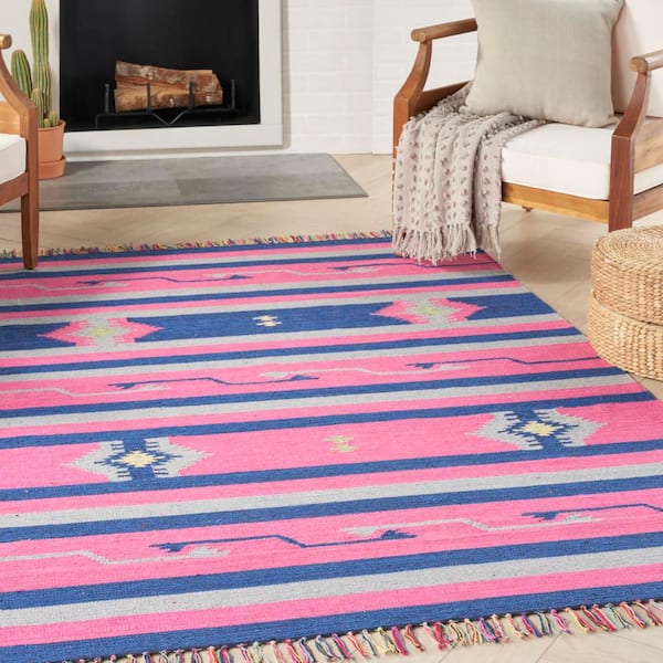 Baja Pink/Blue 7 ft. x 10 ft. Tribal Transitional Area Rug