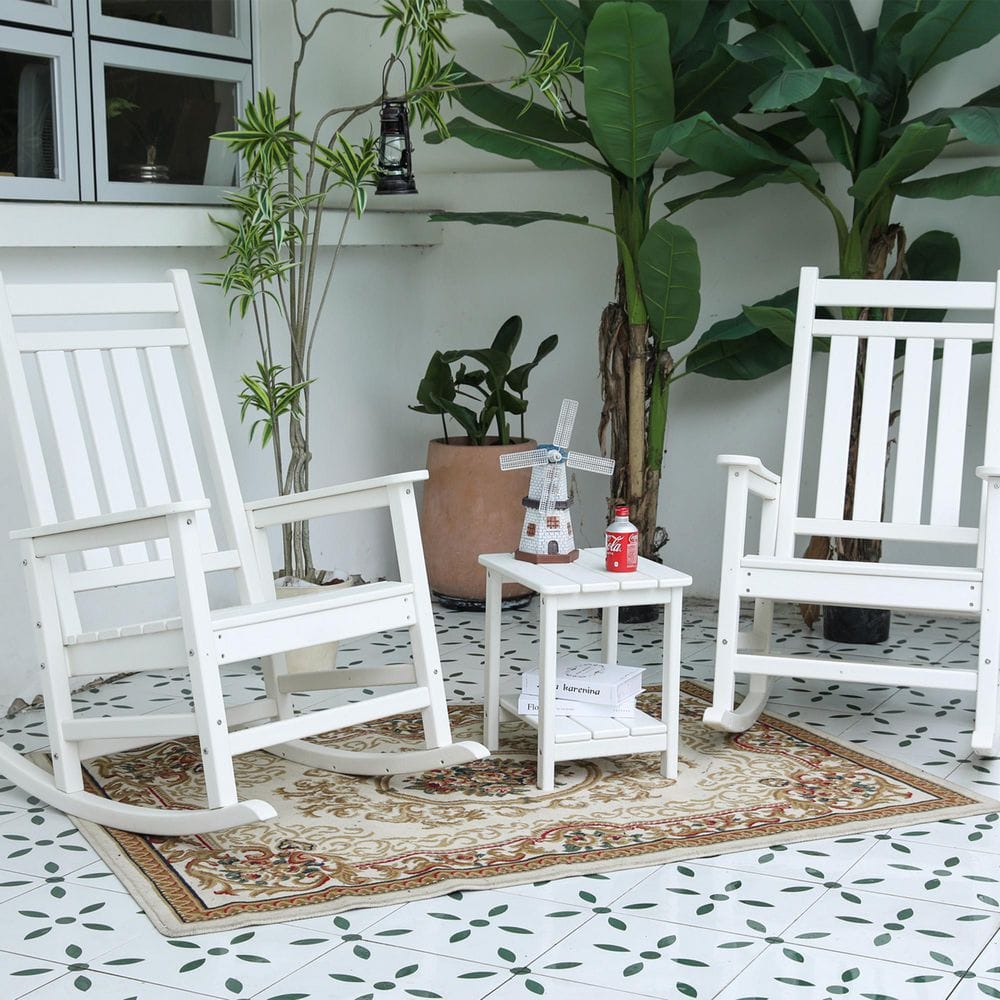 3-Piece White Plastic Outdoor Rocking Chair with Wood-Texture price history on PriceWatchPro