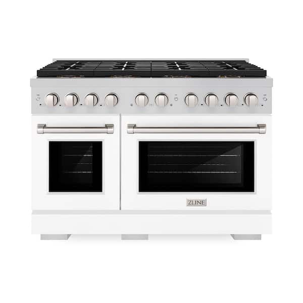 48 in. 6.7 cu. ft. Paramount Gas Range with 8 Burner DuoPro Cooktop and Dual Ovens with White Matte Doors