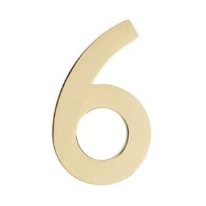 4 In. Polished Brass Floating House Number 6