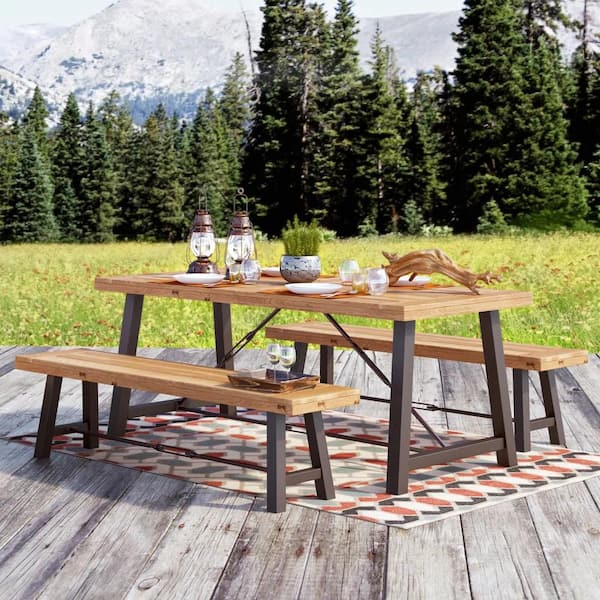 Unbranded Outdoor 3-Piece Wood Patio Conversation Seating Set