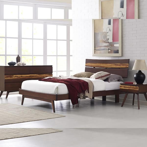 Unbranded Sarah 4-Pieces Brown Burgundy Wood Frame King Platform Bedroom Set with 2-Nightstands and Dresser