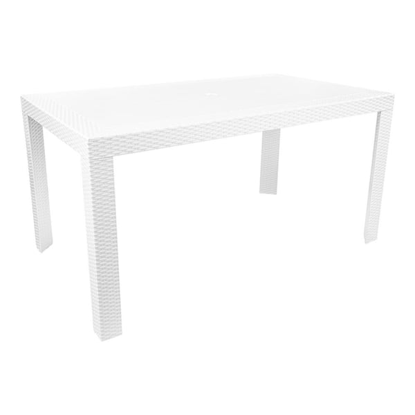 Leisuremod Mace White Rectangle Plastic Outdoor Dining Table
