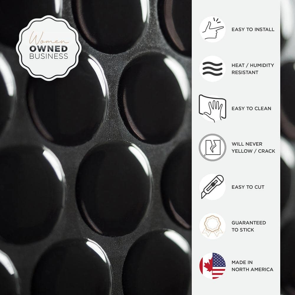Glossy Black Penny Round Peel and Stick Backsplash Tile