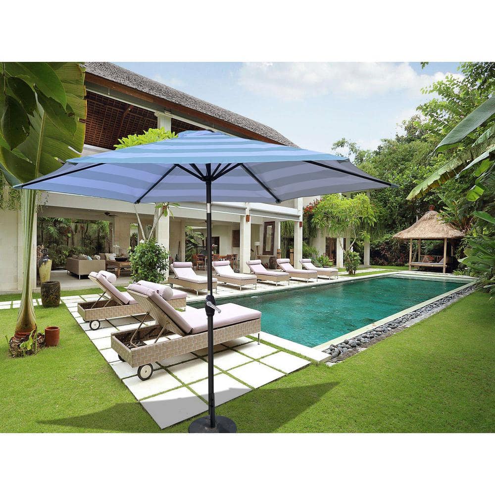 Hot Seller 9 ft. Outdoor Patio Umbrella Ice Blue Stripe with Crank and Push