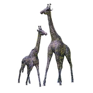 9 ft. and 7 ft. Tall Iron Giraffe Garden Statue (Set of 2)