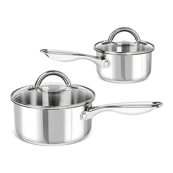 1 qt. and 2 qt. Stainless Steel Nonstick Sauce Pan Set with Lid Tri-Ply Bottom Induction Safe Dishwasher Safe, 4-Pack