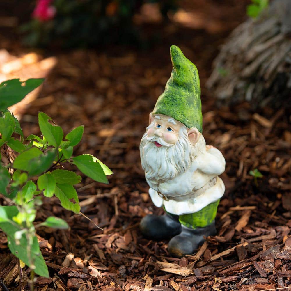 12-Inch Green and Beige Polyresin Garden Gnome Statue