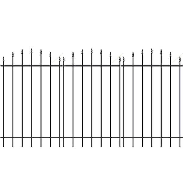 36 in. Metal Garden Fence 12 ft. L No Dig Animal Barrier 6 Panels 7 Stakes Arch Design Black for Yard Patio Flower Bed
