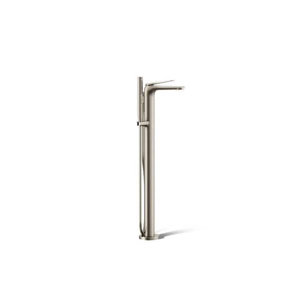 Avid 1 Handle Floor Mount Freestanding Tub Faucet with Hand Shower in Vibrant Brushed Nickel