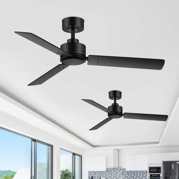 Breezary Bartholomew II 48 in. Indoor 6 Fan Speeds Ceiling Fan in Black with 2 Pack with Remote Control Included