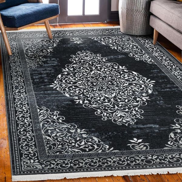 Ottomanson 5-ft x 7-ft Black Rectangular Indoor or Outdoor