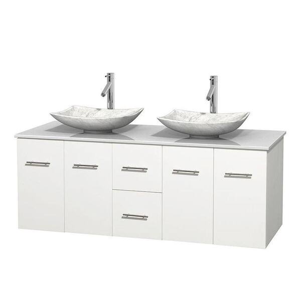 Wyndham Collection Centra 60 in. Double Vanity in White with Solid-Surface Vanity Top in White and Sinks